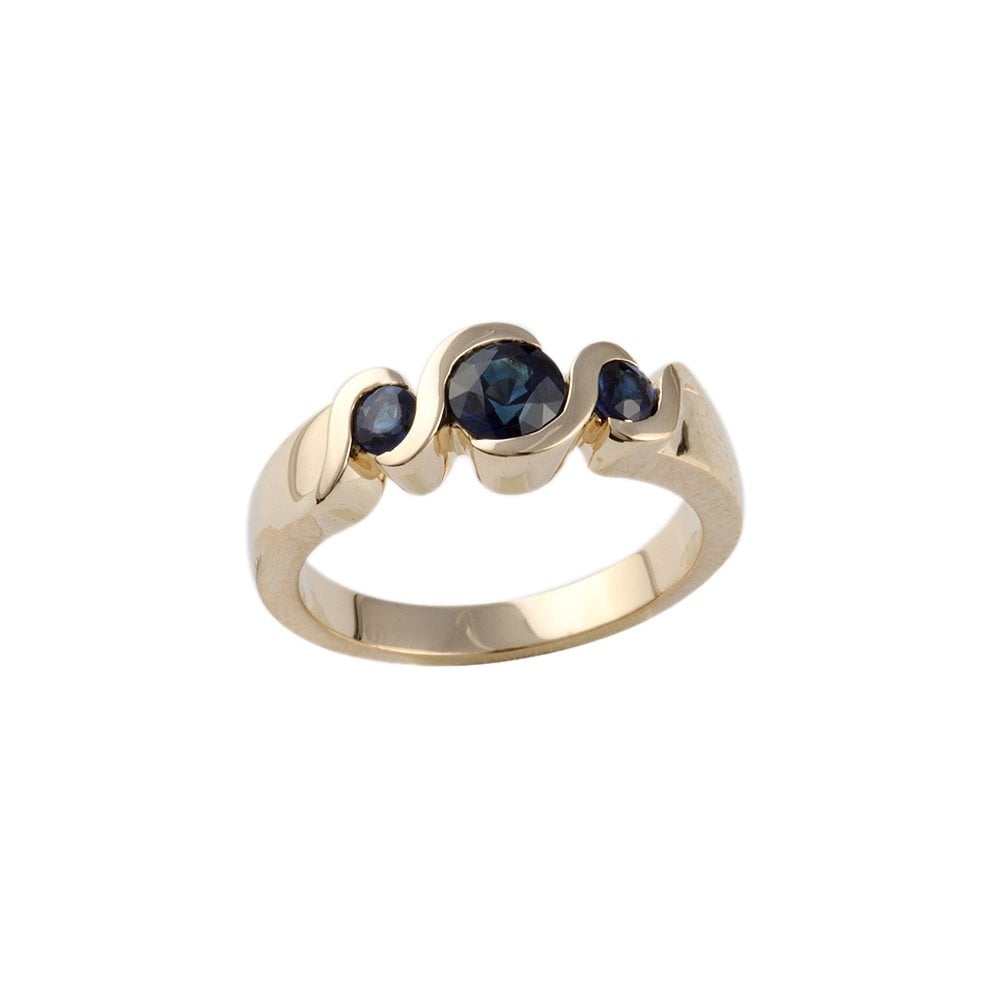 Yellow Gold 1.00ct Round Blue Sapphire Three Stone Ring