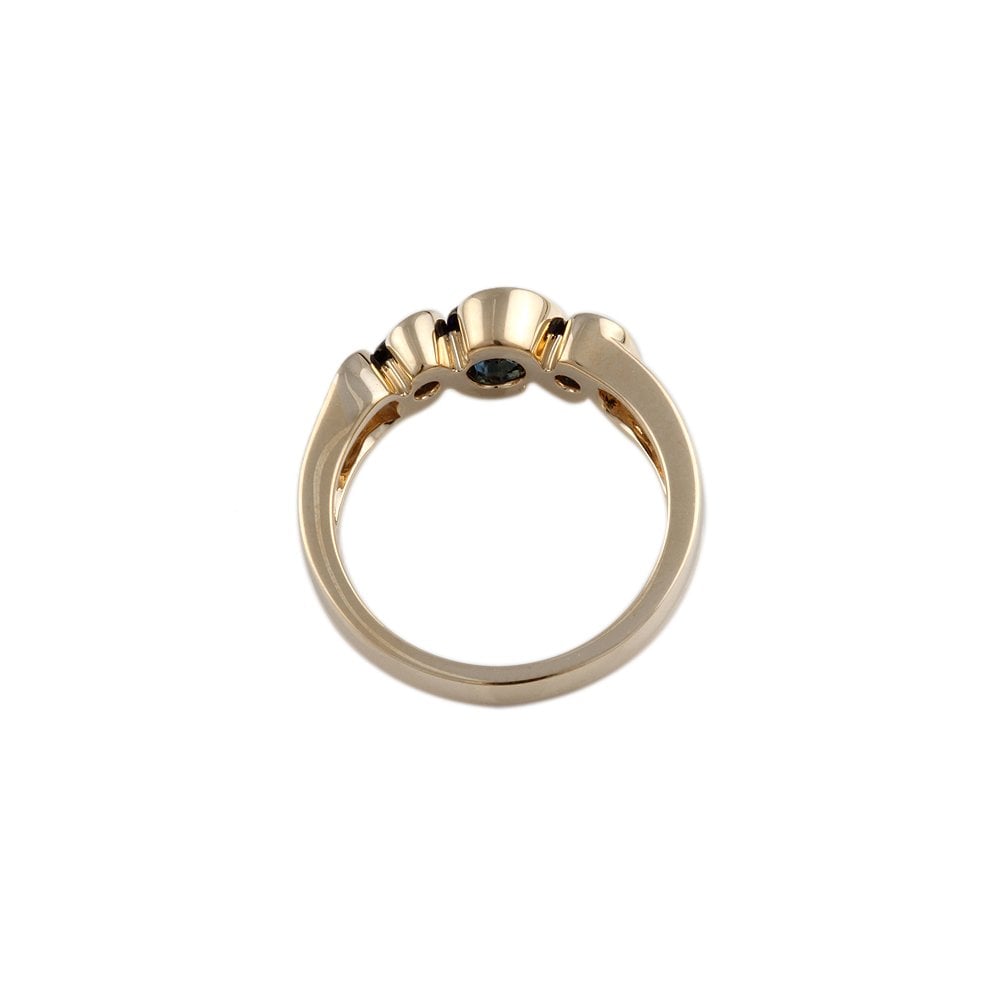 Yellow Gold 1.00ct Round Blue Sapphire Three Stone Ring