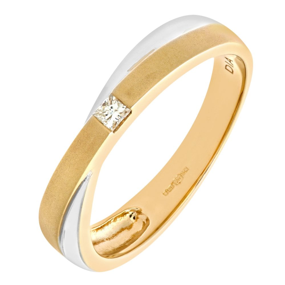 Ladies 9ct Yellow Gold Princess Cut Diamond Crossover Ring