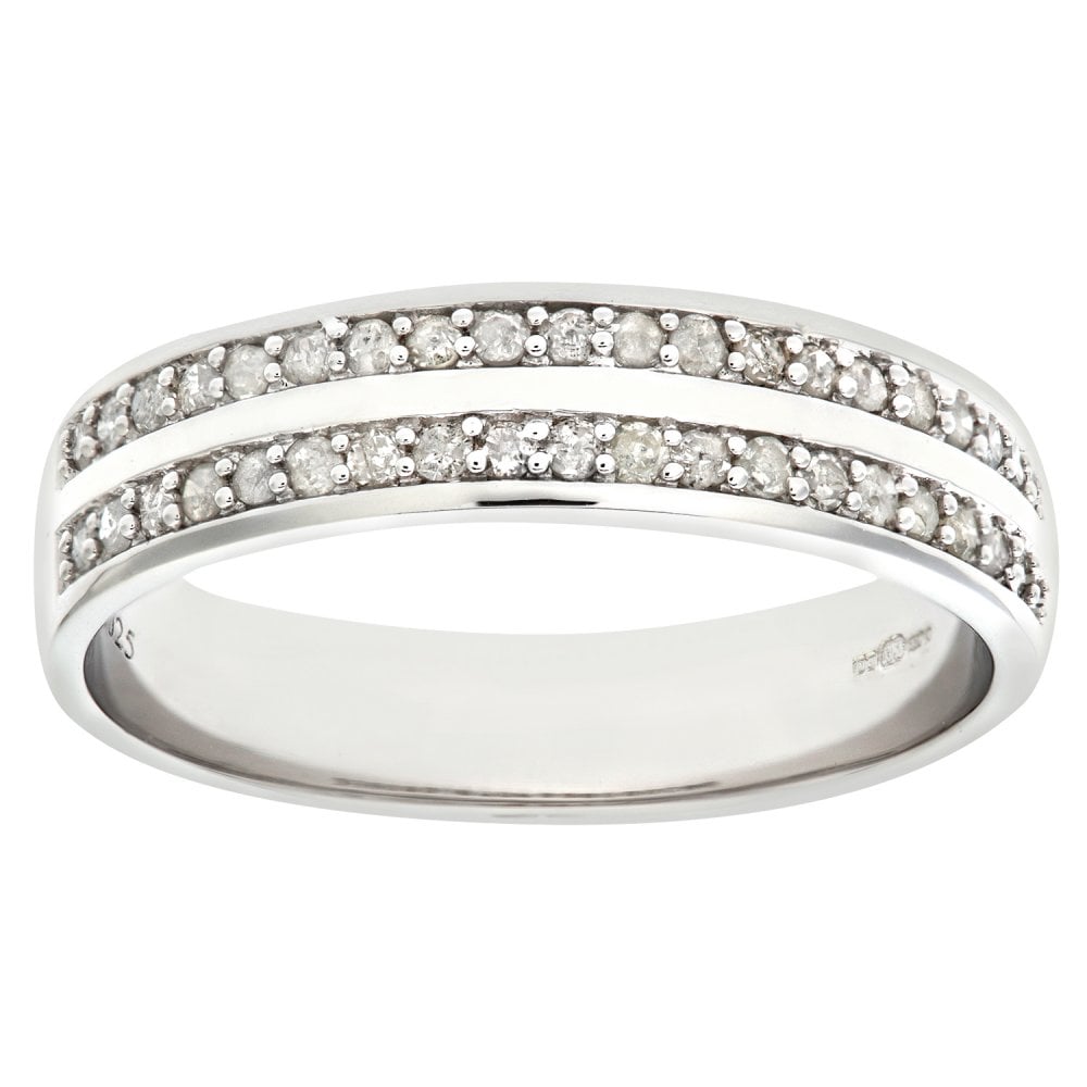 SPARKLD 9ct White Gold Quarter Carat Diamond Double Row Pave Set Eternity Ring