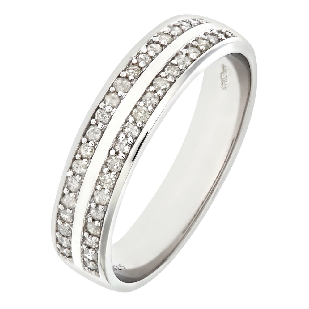 SPARKLD 9ct White Gold Quarter Carat Diamond Double Row Pave Set Eternity Ring