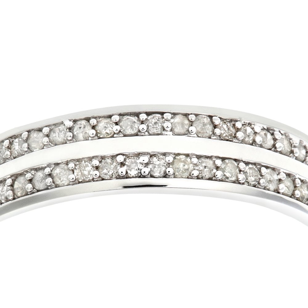 SPARKLD 9ct White Gold Quarter Carat Diamond Double Row Pave Set Eternity Ring