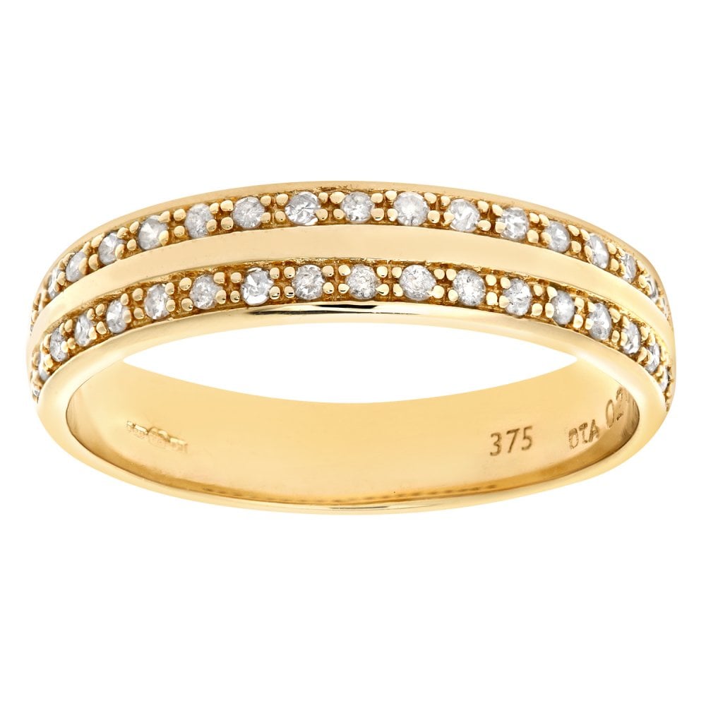 SPARKLD 9ct Yellow Gold 0.20ct Diamond Double Row Pave Set Eternity Ring