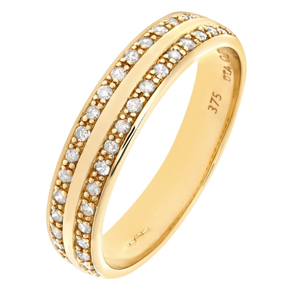 SPARKLD 9ct Yellow Gold 0.20ct Diamond Double Row Pave Set Eternity Ring