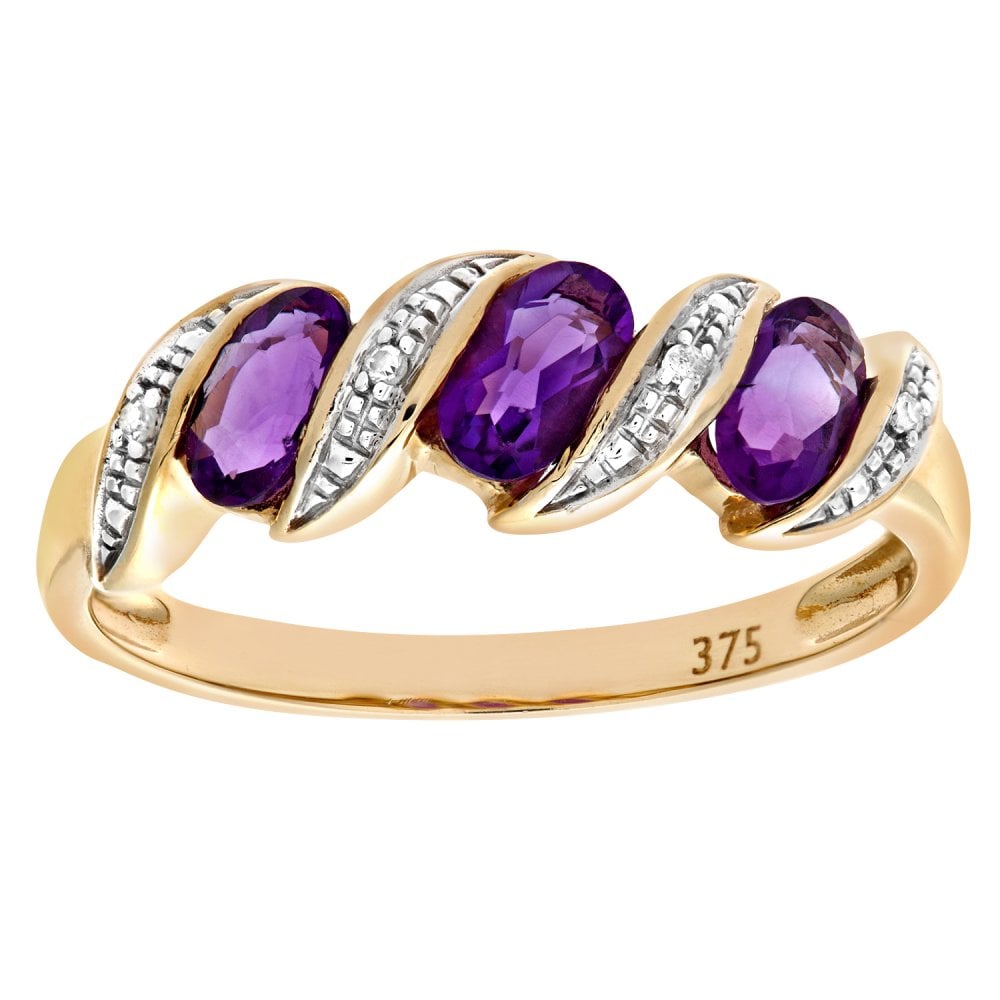 SPARKLD 9ct Yellow Gold Diamond and Amethyst Eternity Ladies Ring