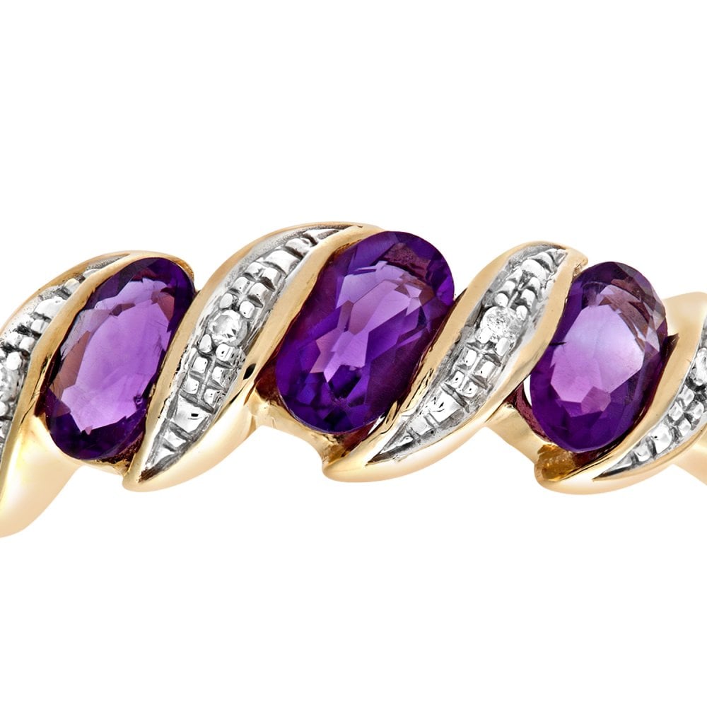 SPARKLD 9ct Yellow Gold Diamond and Amethyst Eternity Ladies Ring