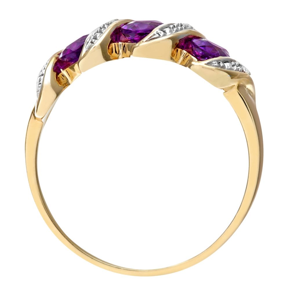 SPARKLD 9ct Yellow Gold Diamond and Amethyst Eternity Ladies Ring