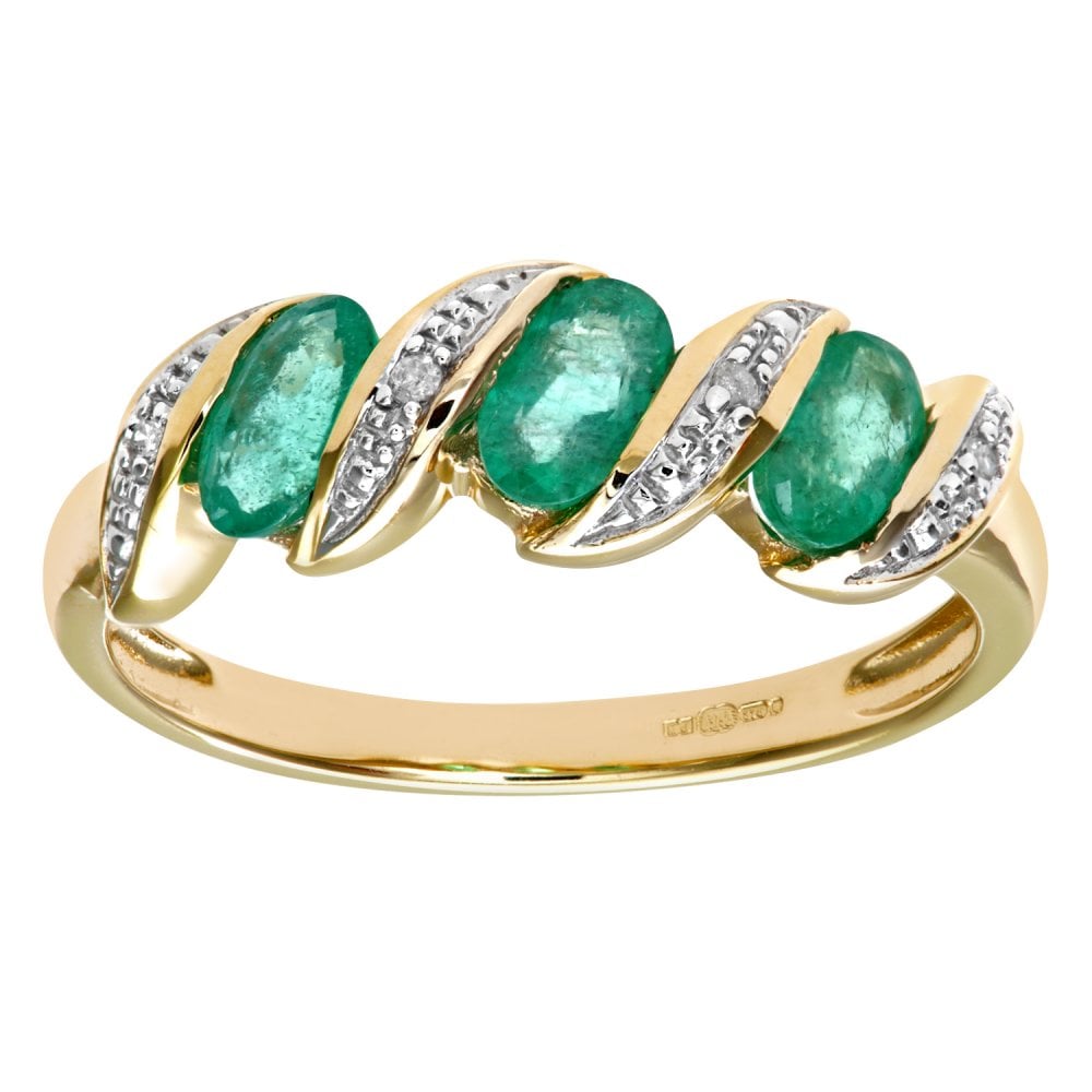 SPARKLD 9ct Yellow Gold Diamond and Emerald Eternity Ladies Ring