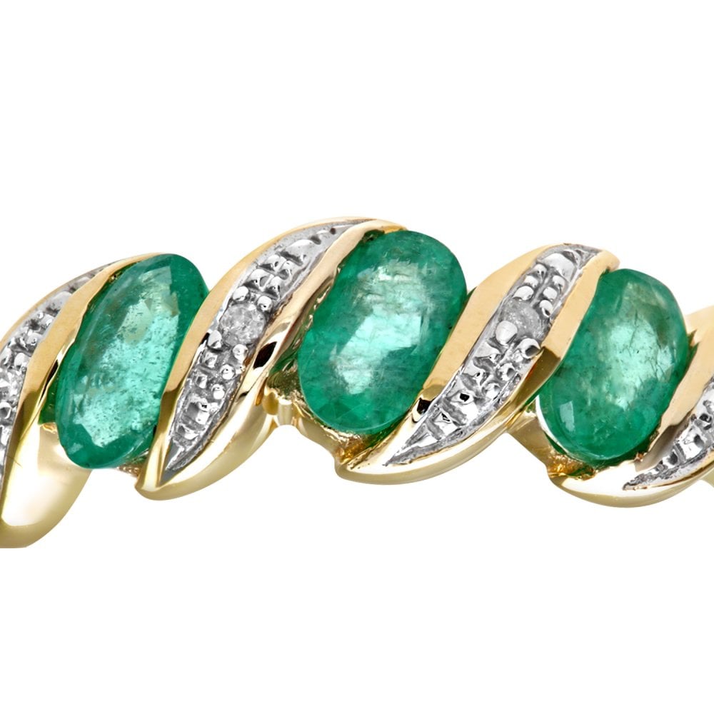 SPARKLD 9ct Yellow Gold Diamond and Emerald Eternity Ladies Ring