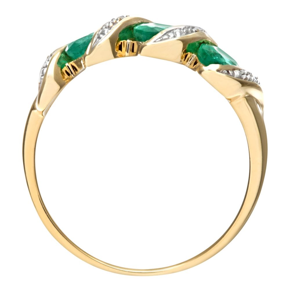 SPARKLD 9ct Yellow Gold Diamond and Emerald Eternity Ladies Ring
