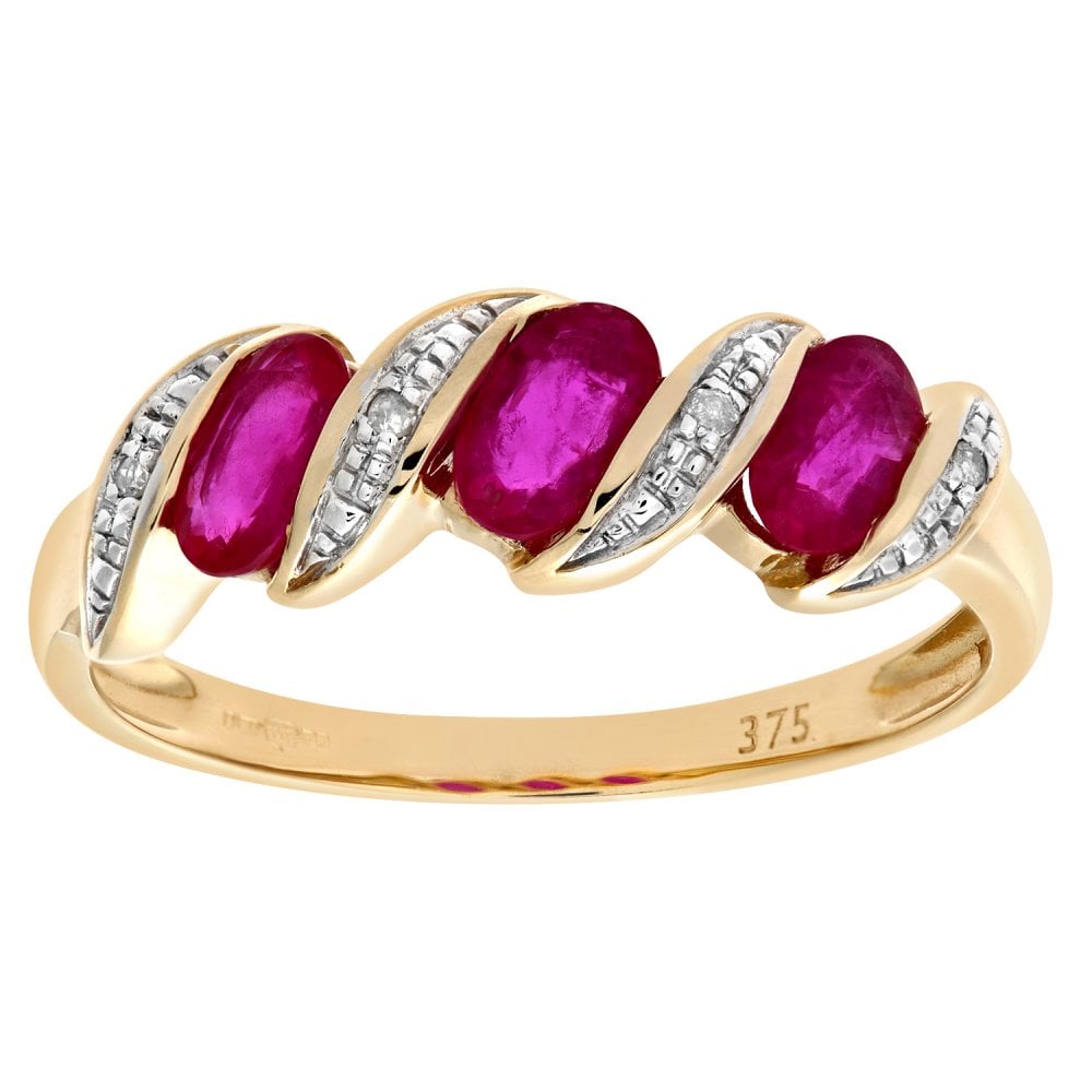 SPARKLD 9ct Yellow Gold Diamond and Ruby Eternity Ladies Ring