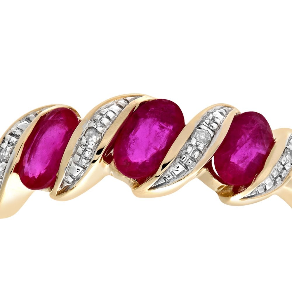 SPARKLD 9ct Yellow Gold Diamond and Ruby Eternity Ladies Ring