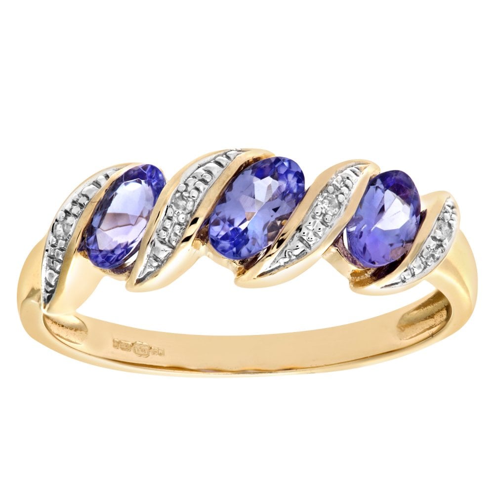 SPARKLD 9ct Yellow Gold Diamond and Tanzanite Eternity Ladies Rng