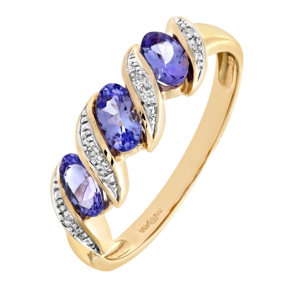 SPARKLD 9ct Yellow Gold Diamond and Tanzanite Eternity Ladies Rng