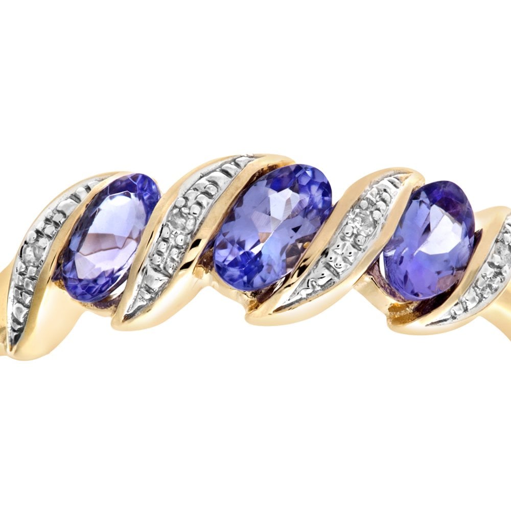 SPARKLD 9ct Yellow Gold Diamond and Tanzanite Eternity Ladies Rng