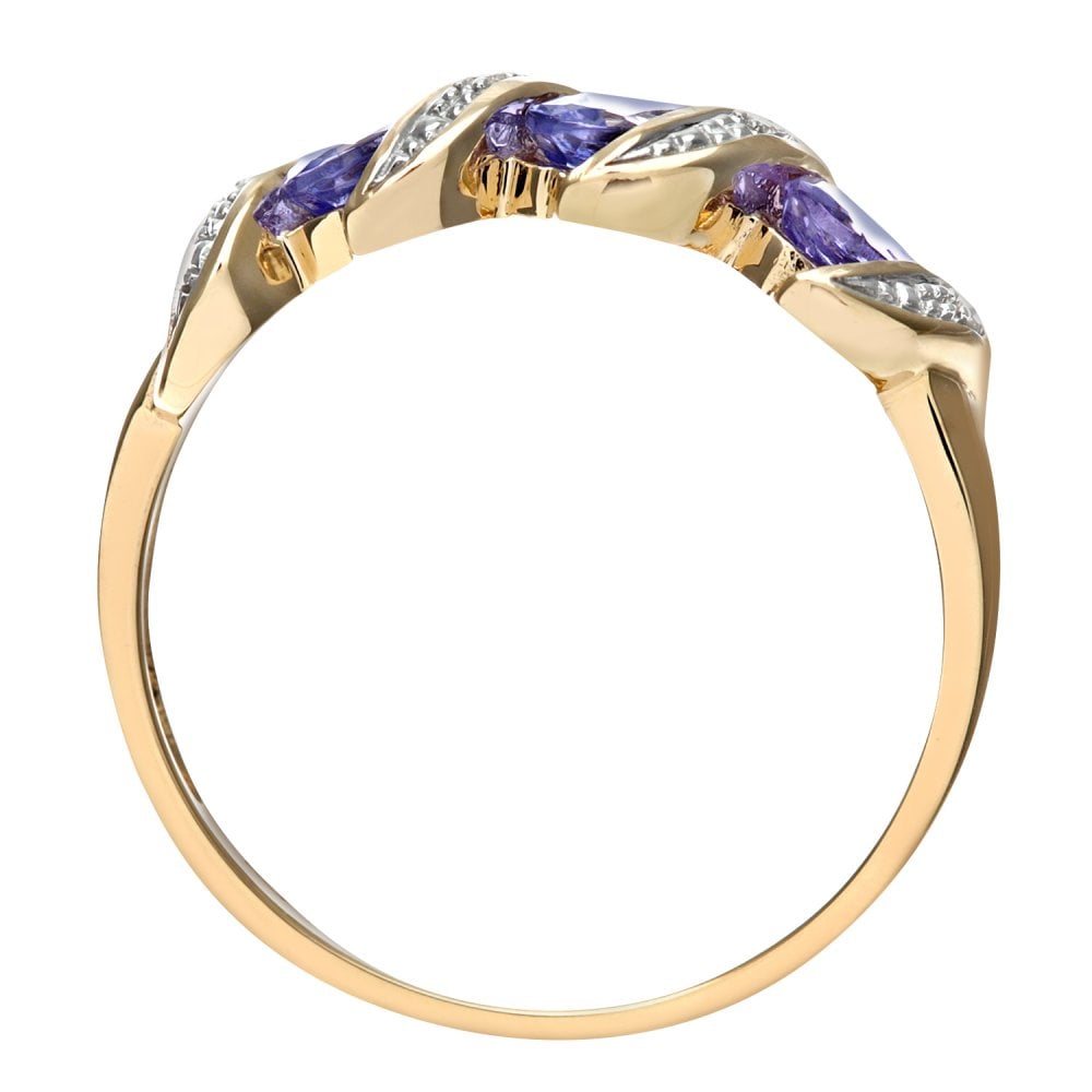 SPARKLD 9ct Yellow Gold Diamond and Tanzanite Eternity Ladies Rng