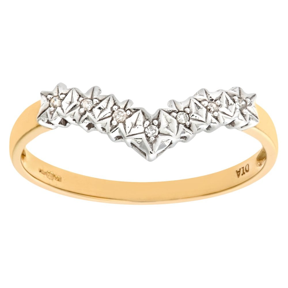 SPARKLD Ladies 9ct Yellow Gold Illusion Set Diamond Wishbone Ring