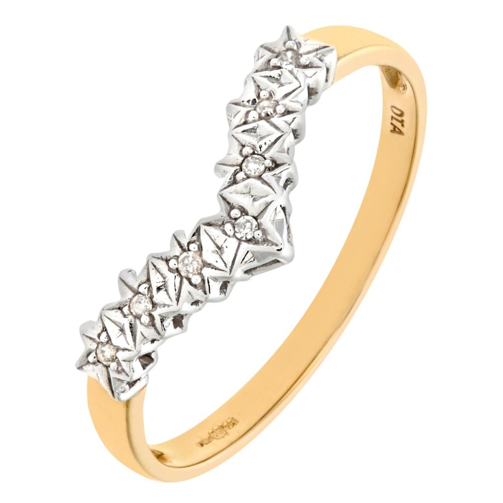 SPARKLD Ladies 9ct Yellow Gold Illusion Set Diamond Wishbone Ring