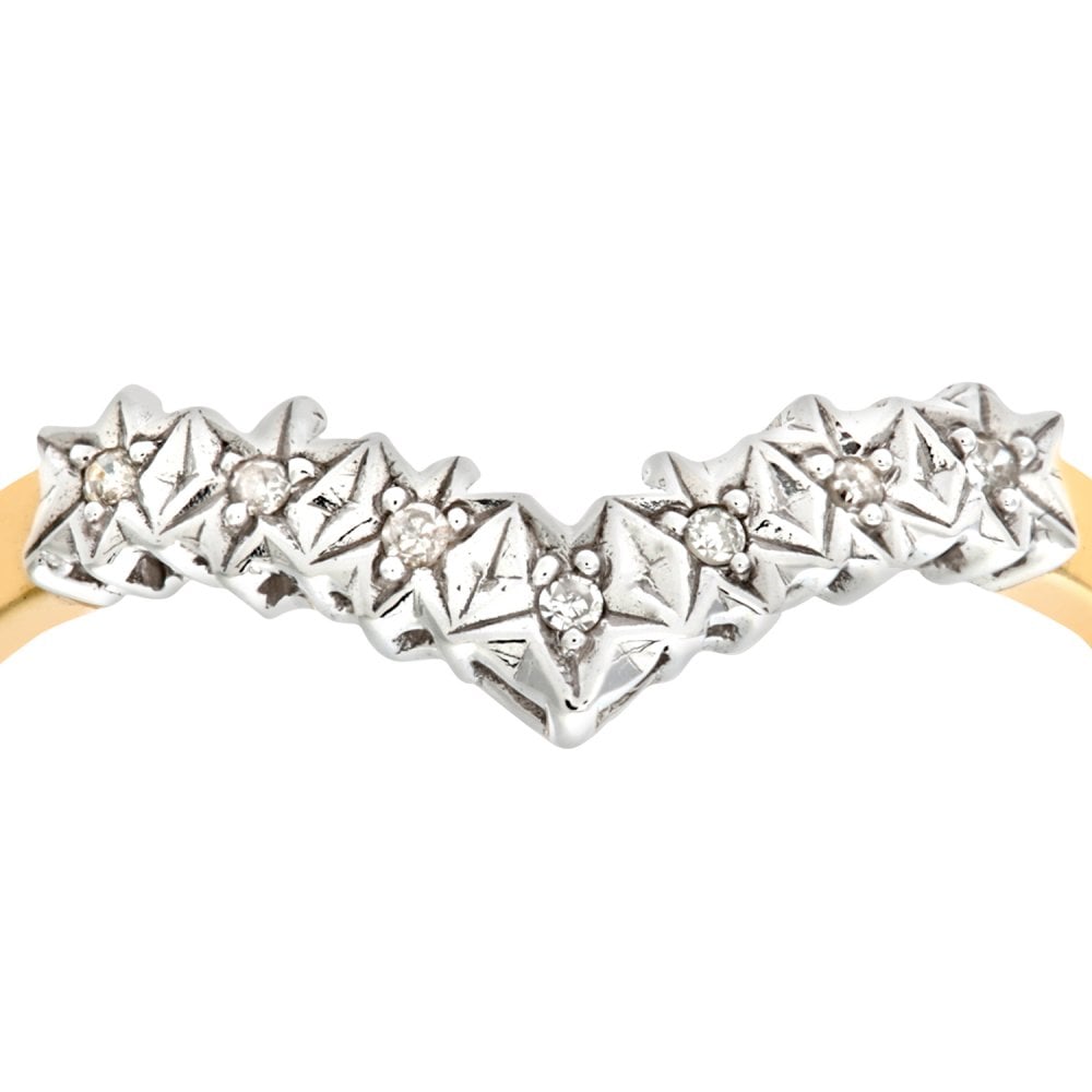 SPARKLD Ladies 9ct Yellow Gold Illusion Set Diamond Wishbone Ring