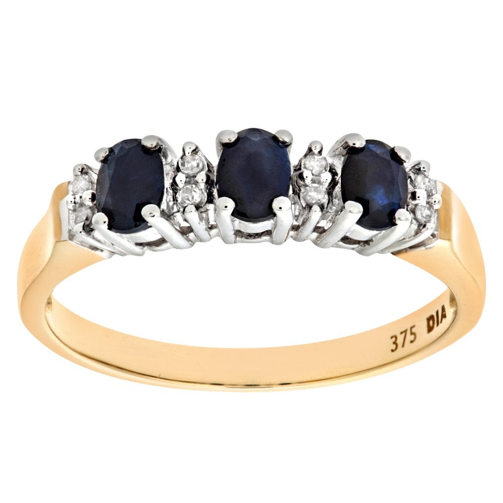 SPARKLD 9ct Yellow Gold Diamond and Sapphire Eternity Ladies Ring