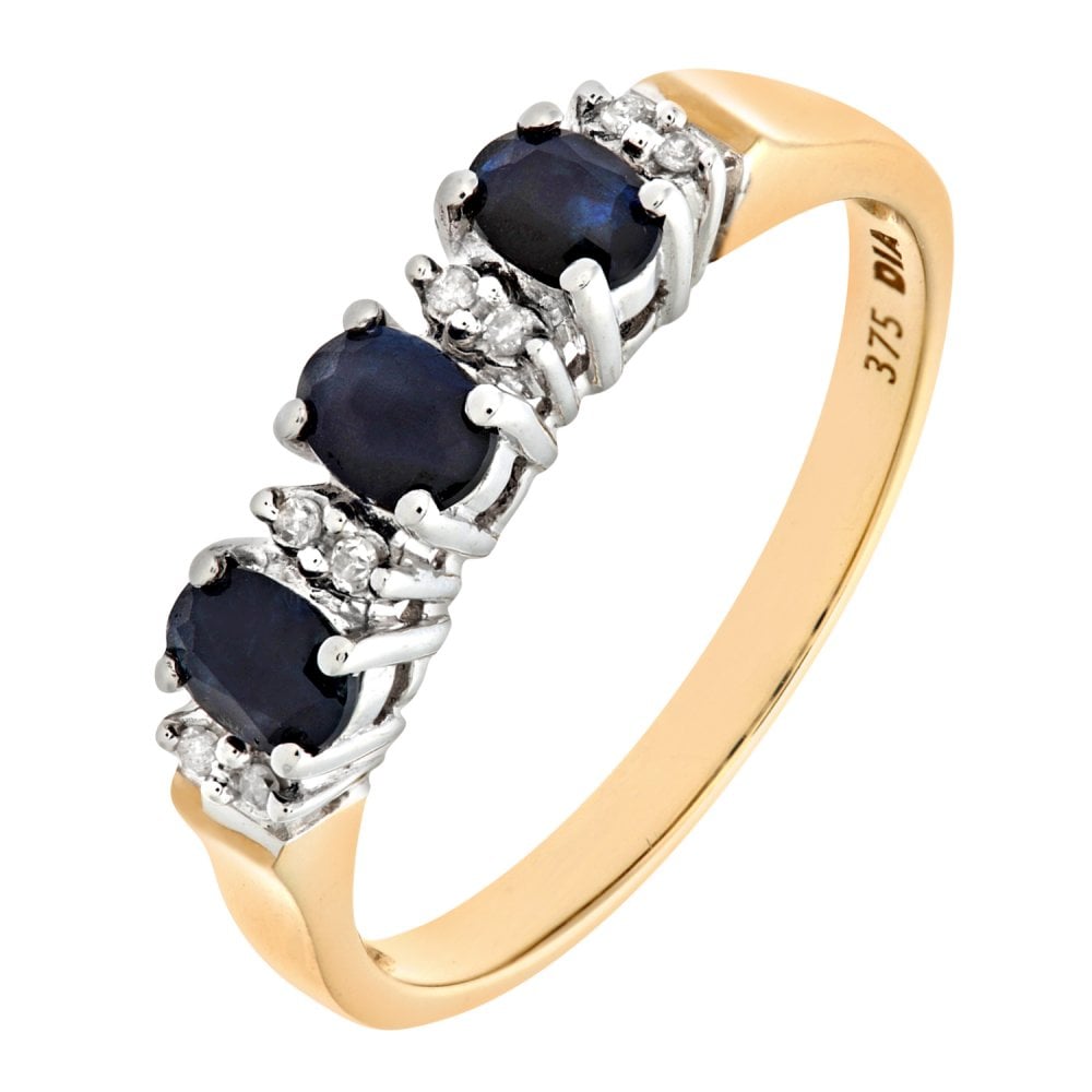 SPARKLD 9ct Yellow Gold Diamond and Sapphire Eternity Ladies Ring