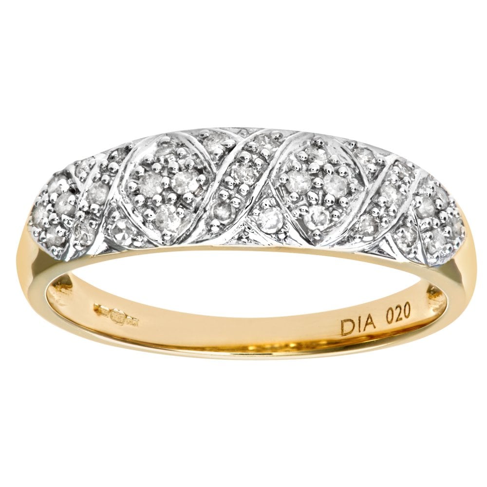 SPARKLD 9ct Yellow Gold 0.20ct Diamond Kiss Ring