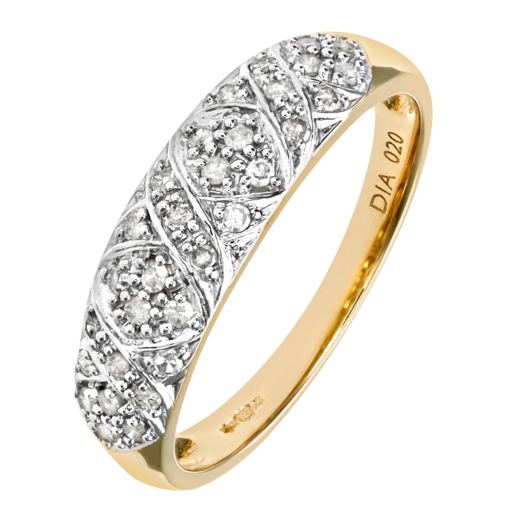 SPARKLD 9ct Yellow Gold 0.20ct Diamond Kiss Ring