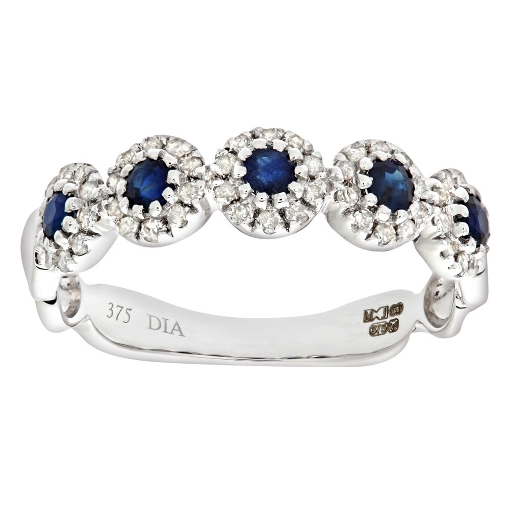SPARKLD 9ct White Gold Diamond and Sapphire Eternity Ladies Ring