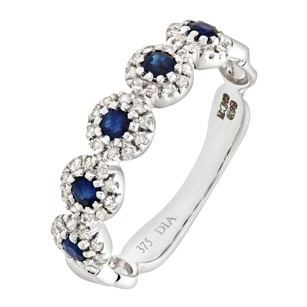 SPARKLD 9ct White Gold Diamond and Sapphire Eternity Ladies Ring