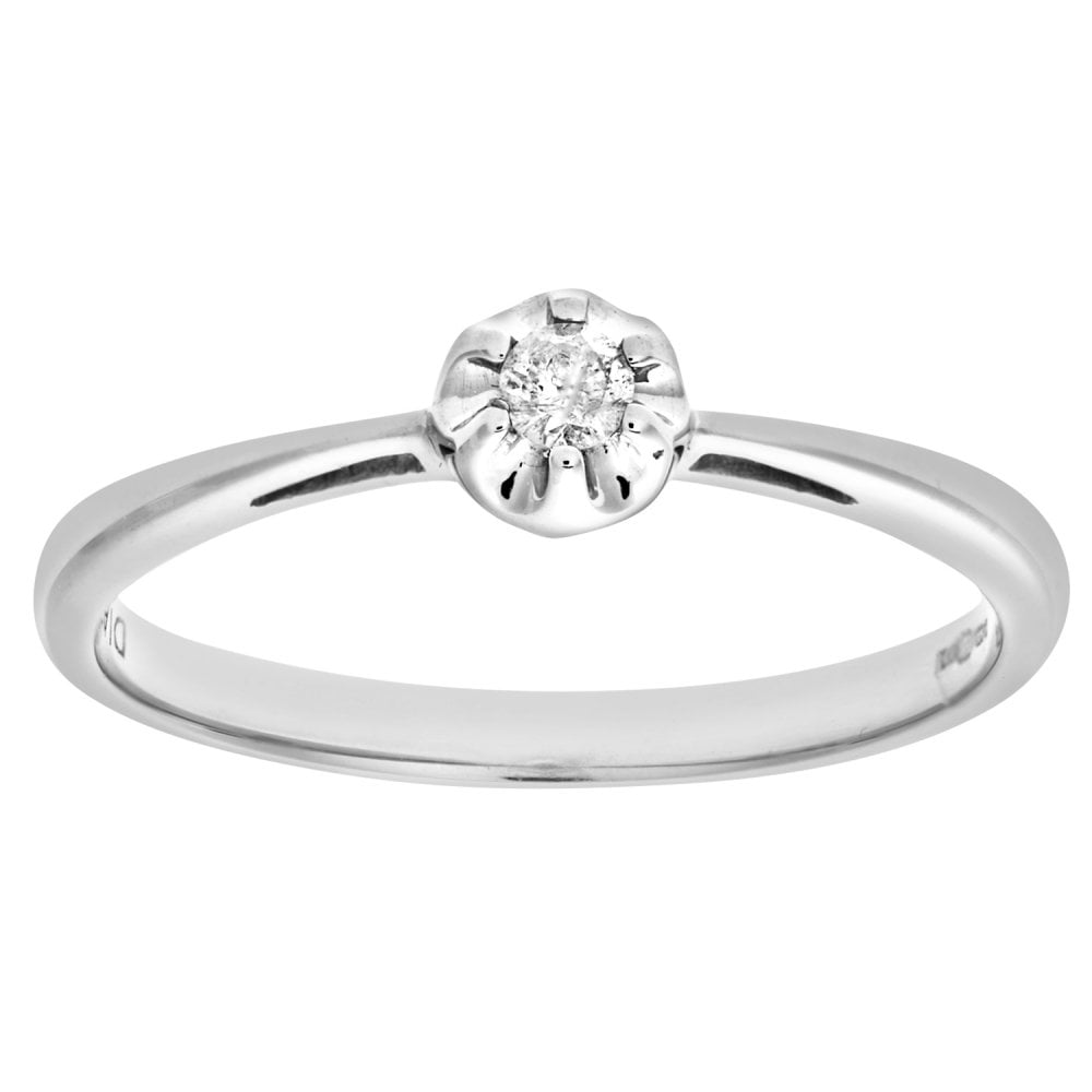 SPARKLD Women's 9ct White Gold Illusion set Diamond Solitare Ring