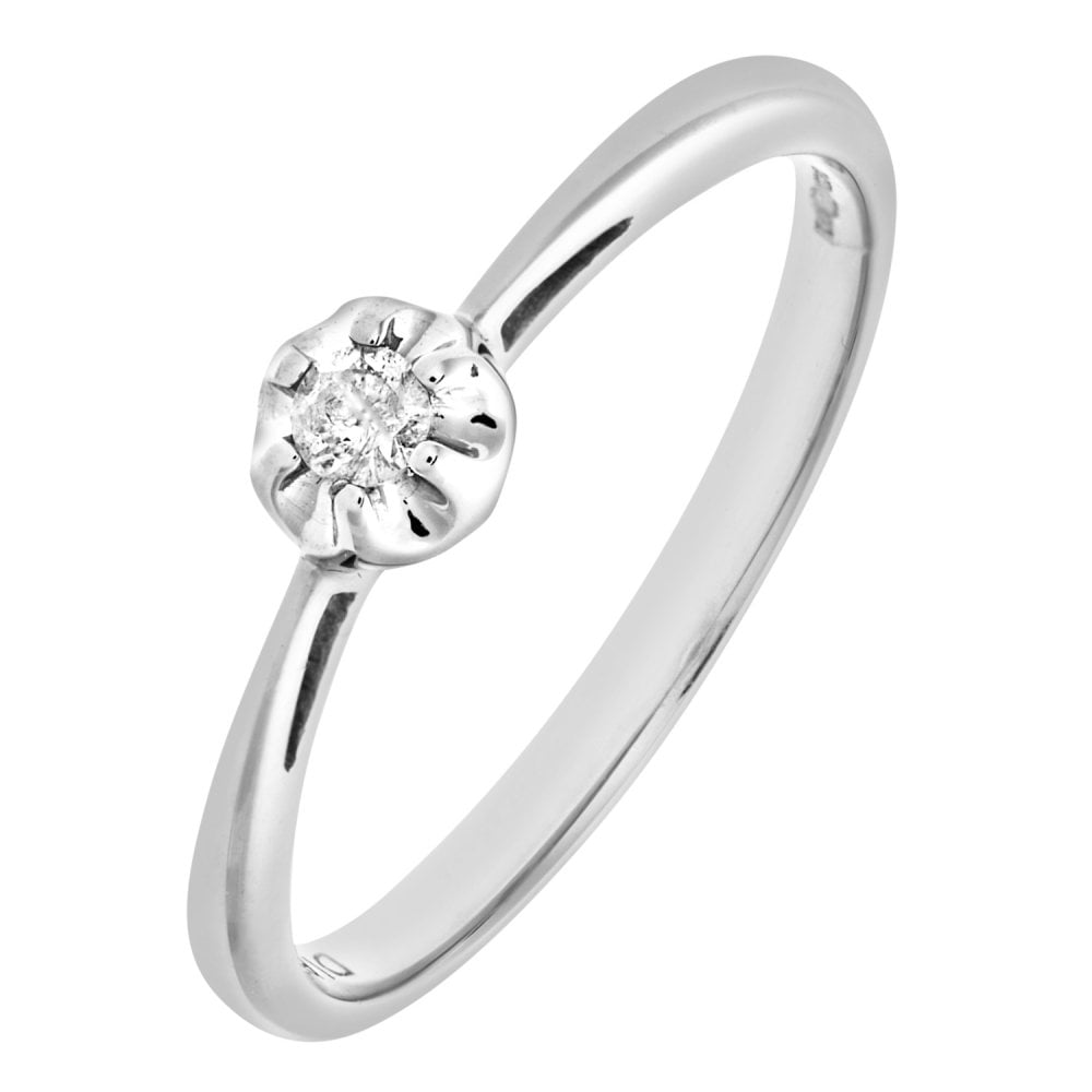 SPARKLD Women's 9ct White Gold Illusion set Diamond Solitare Ring