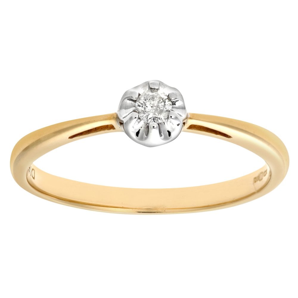 SPARKLD Women's 9ct Yellow Gold Illusion set Diamond Solitare Ring