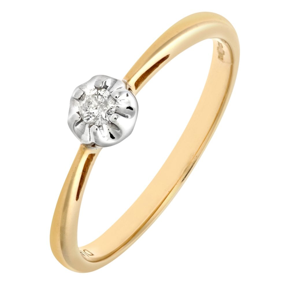 SPARKLD Women's 9ct Yellow Gold Illusion set Diamond Solitare Ring