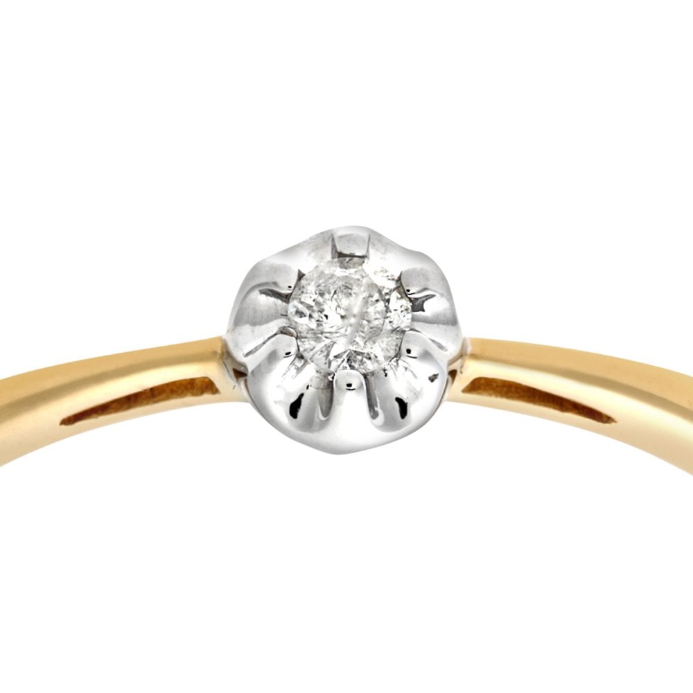 SPARKLD Women's 9ct Yellow Gold Illusion set Diamond Solitare Ring