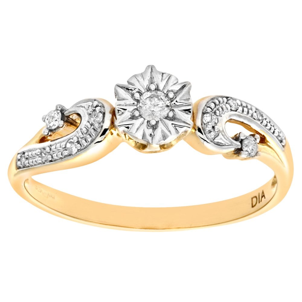 SPARKLD Women's 9 ct Yellow Gold Diamond Accent Ring