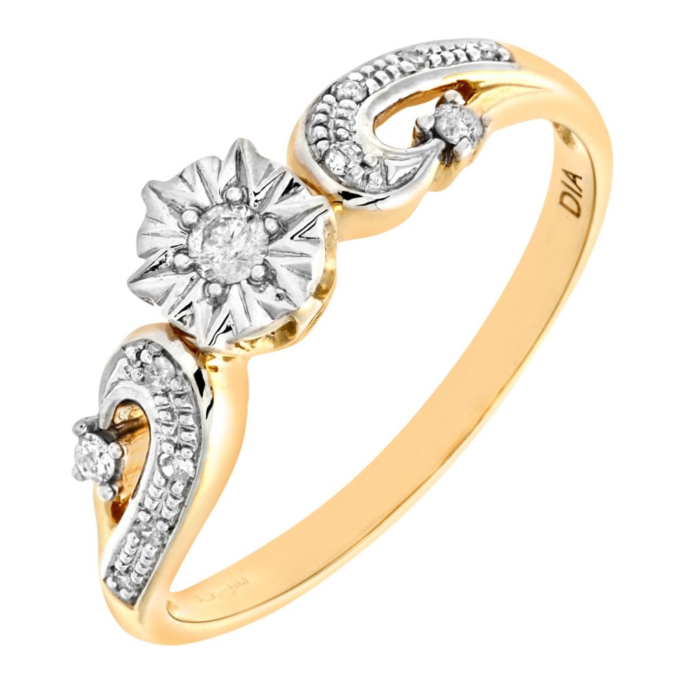 SPARKLD Women's 9 ct Yellow Gold Diamond Accent Ring