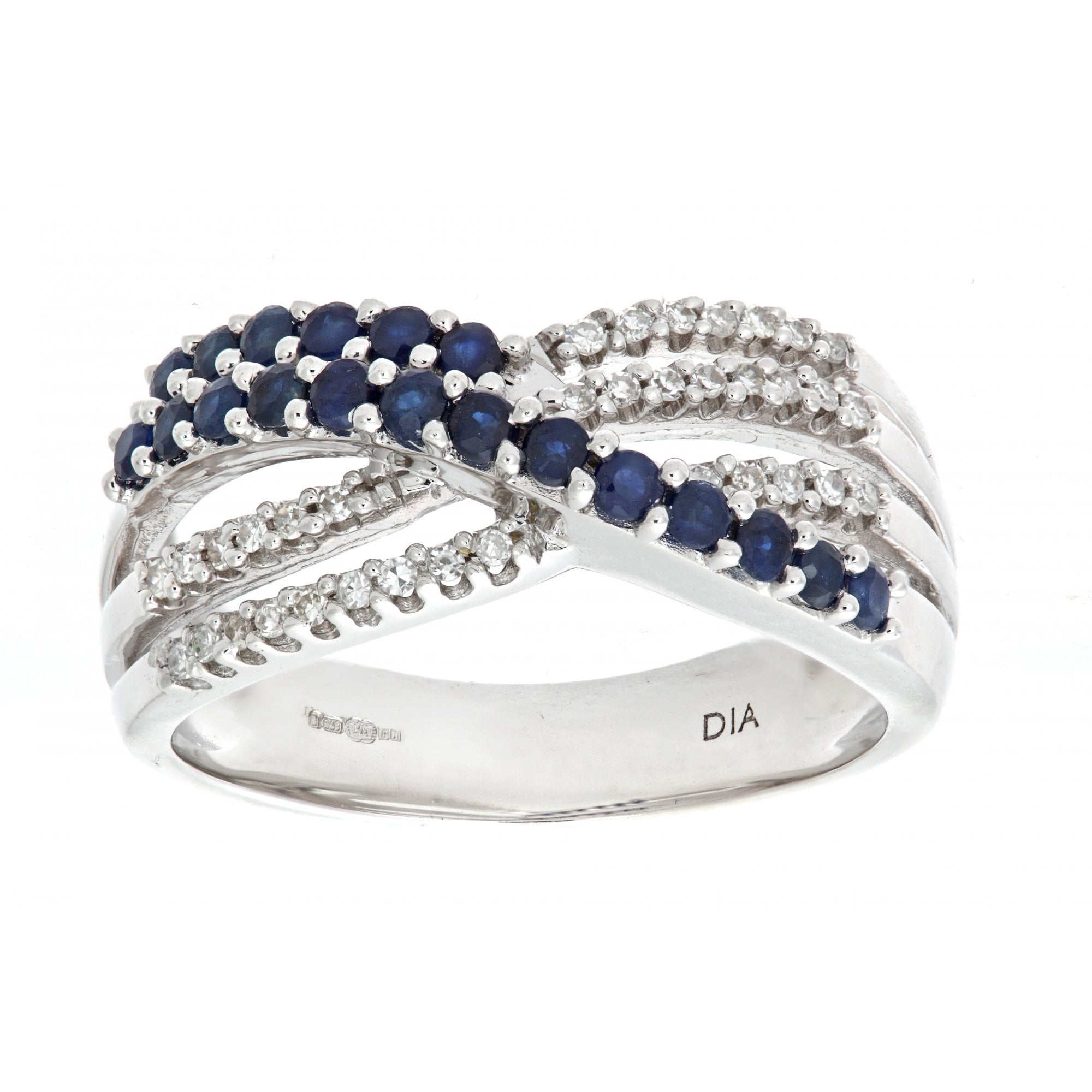 SPARKLD 9ct White Gold Ladies Diamond and Sapphire Ring