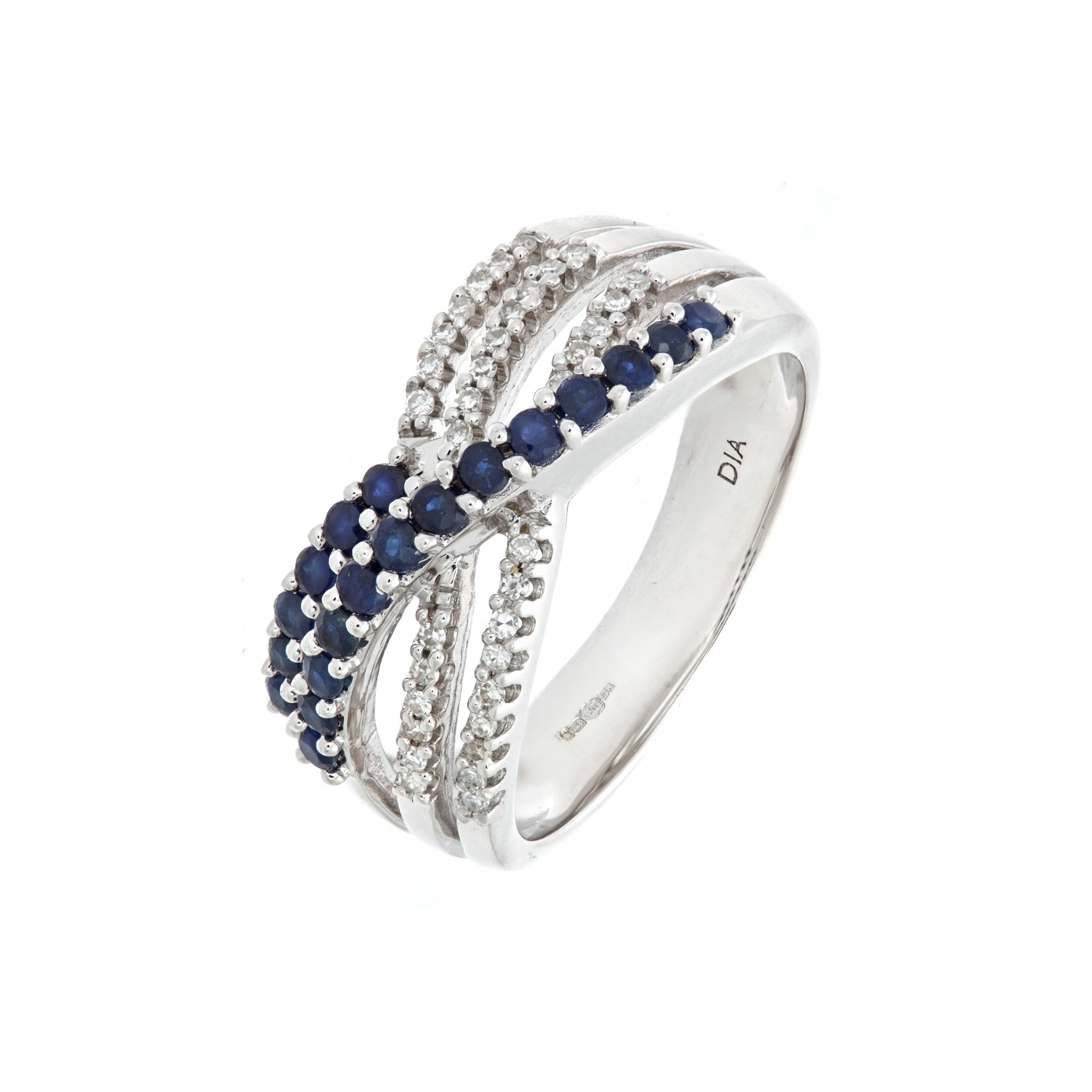 SPARKLD 9ct White Gold Ladies Diamond and Sapphire Ring
