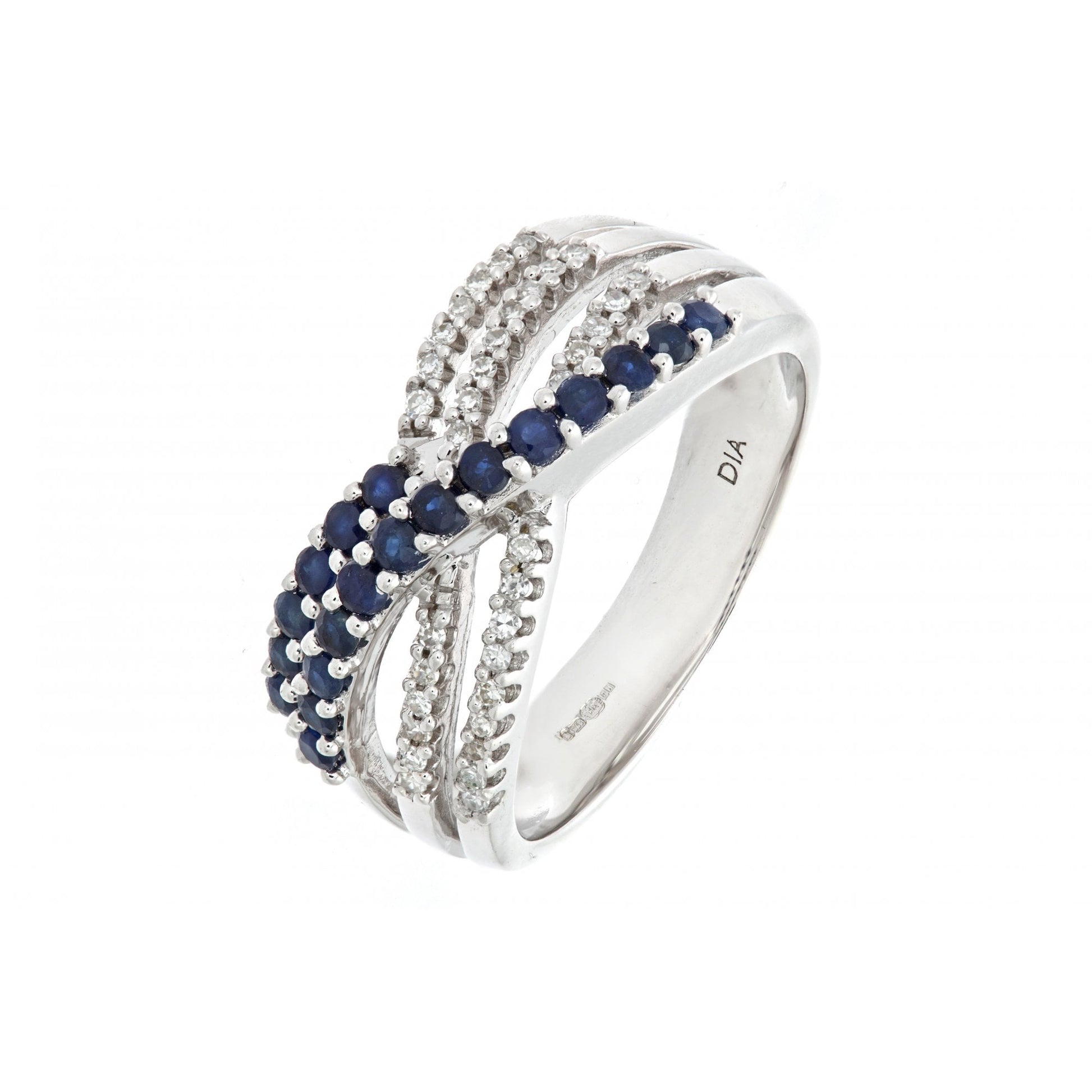 SPARKLD 9ct White Gold Ladies Diamond and Sapphire Ring