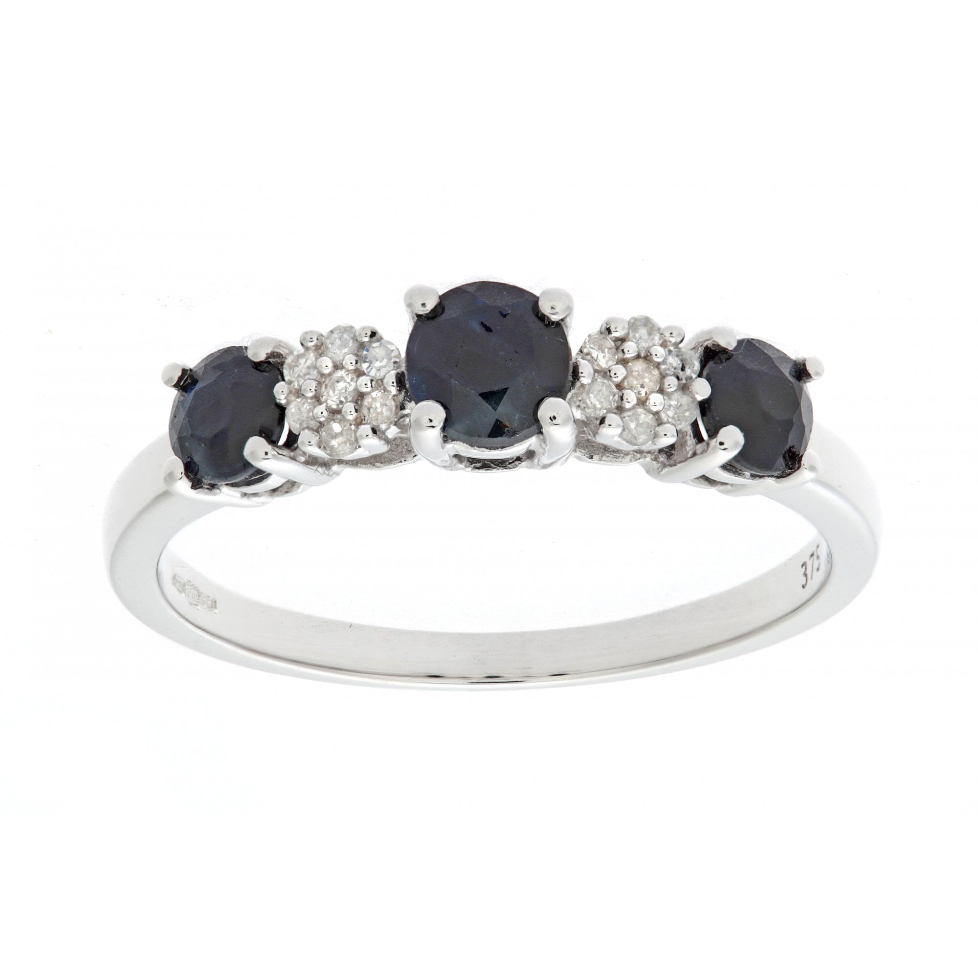 SPARKLD 9ct White Gold Ladies Diamond and Sapphire Ring