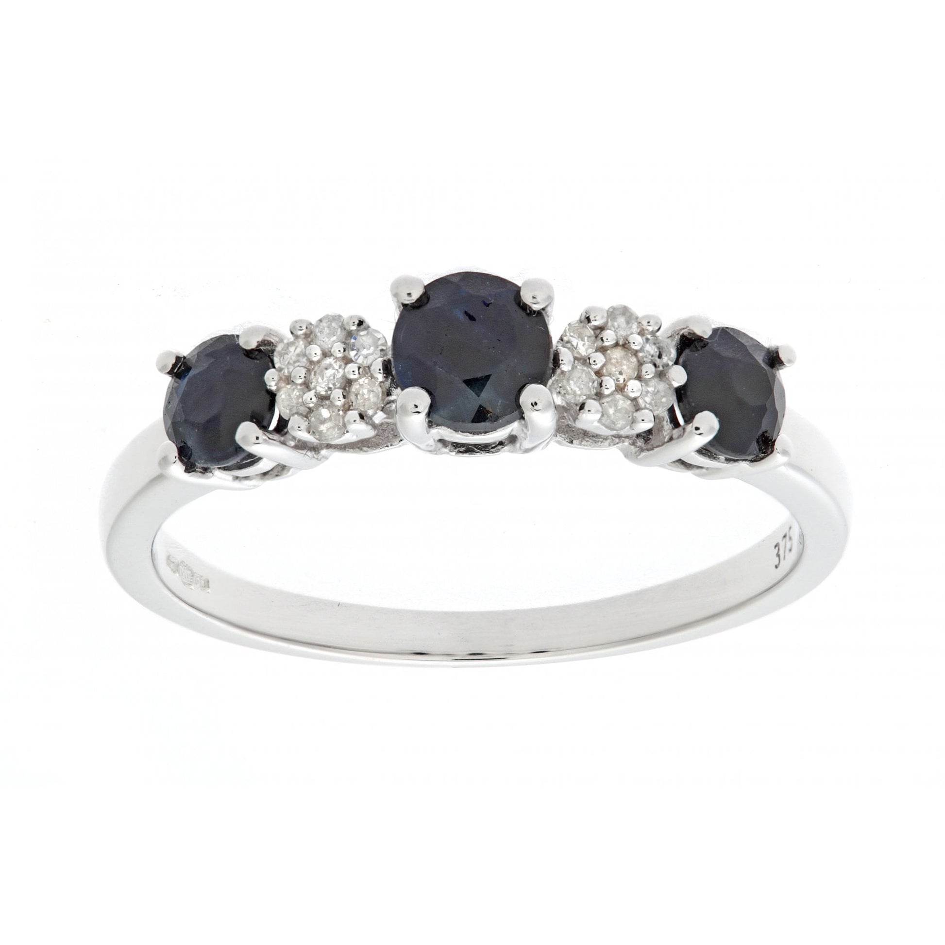 SPARKLD 9ct White Gold Ladies Diamond and Sapphire Ring