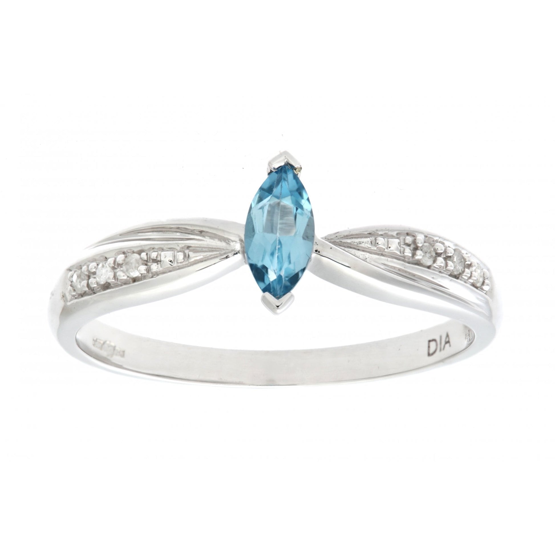 SPARKLD Ladies 9ct White Gold Diamond and Marquise Blue Topaz Ring