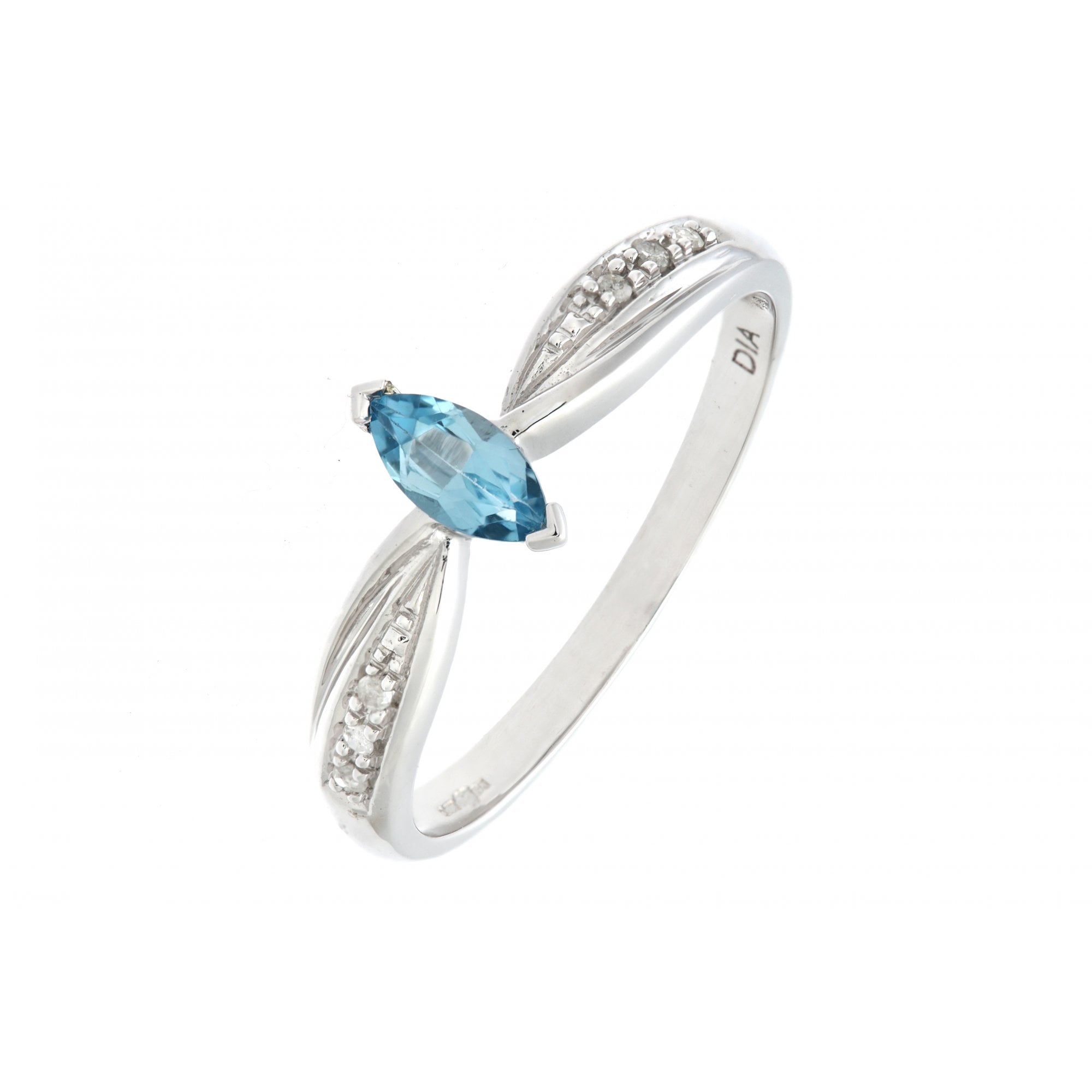 SPARKLD Ladies 9ct White Gold Diamond and Marquise Blue Topaz Ring