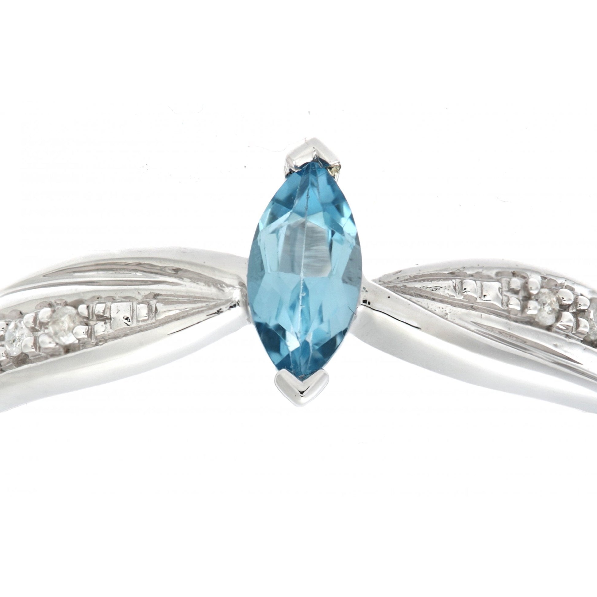 SPARKLD Ladies 9ct White Gold Diamond and Marquise Blue Topaz Ring
