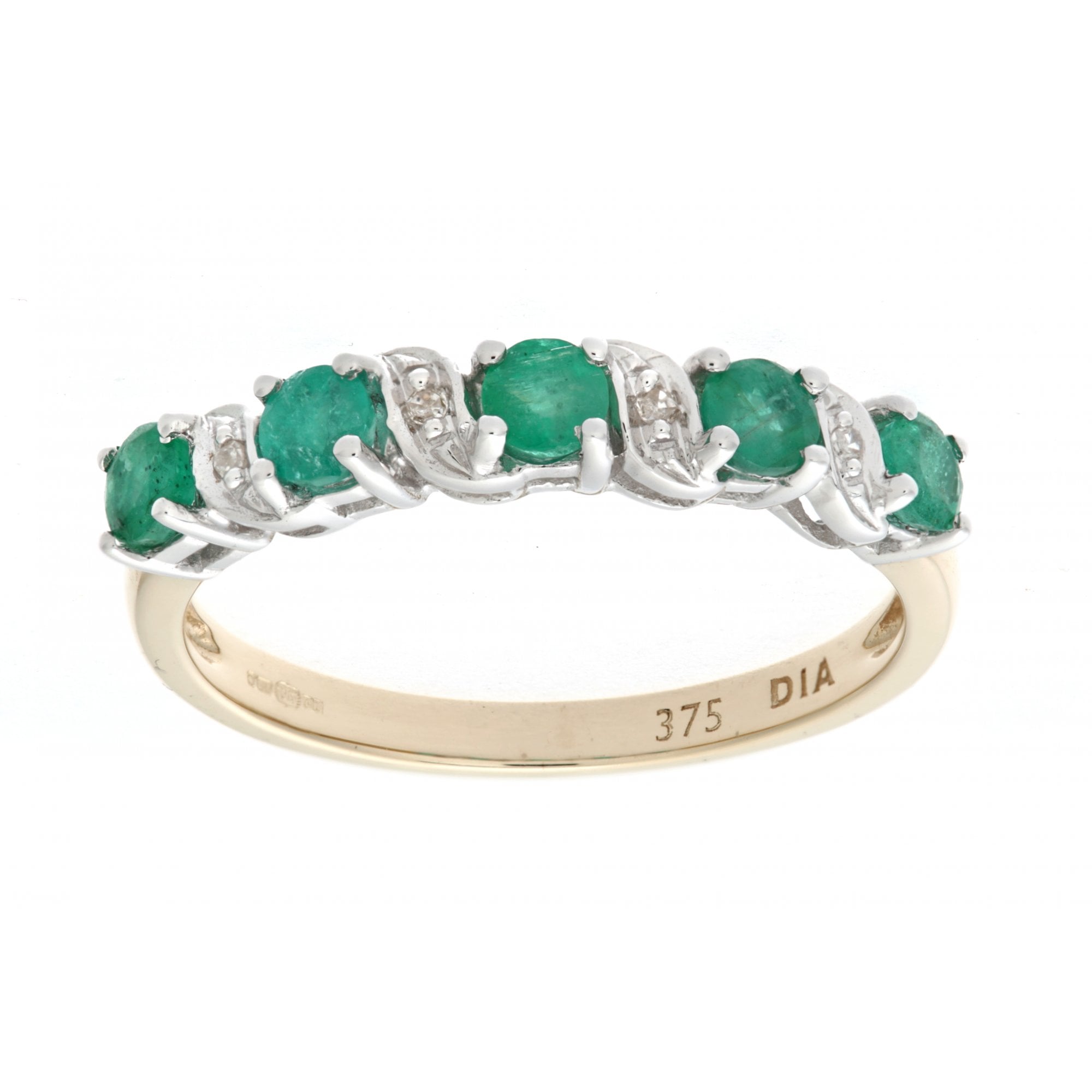SPARKLD 9ct Yellow Gold Emerald And Diamond Eternity Ring
