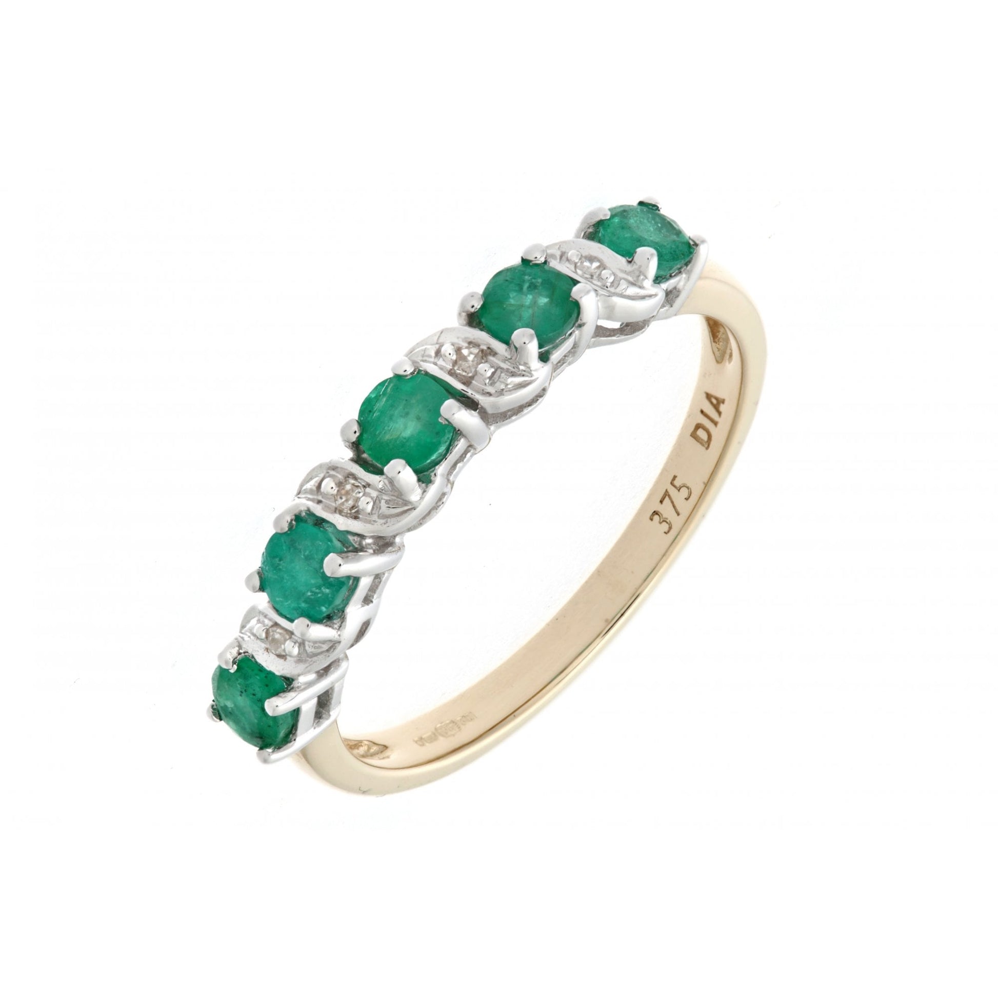 SPARKLD 9ct Yellow Gold Emerald And Diamond Eternity Ring