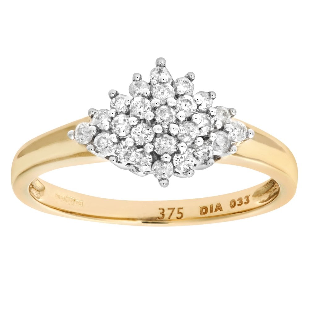 SPARKLD 9ct Yellow Gold Diamond Cluster Ladies Ring