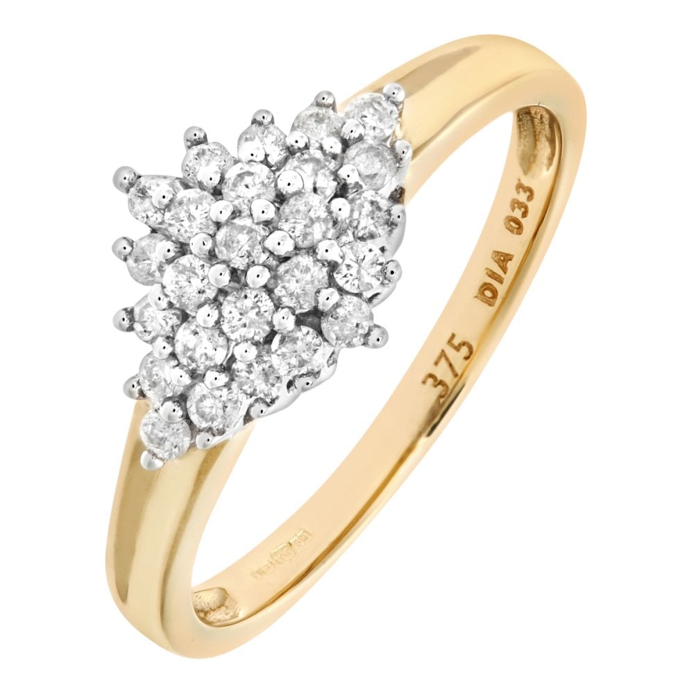 SPARKLD 9ct Yellow Gold Diamond Cluster Ladies Ring