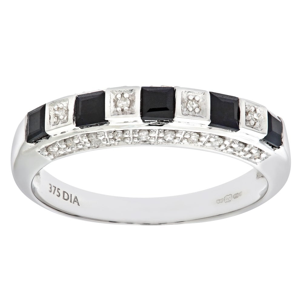 SPARKLD Ladies 9ct White Gold Diamond and Sapphire Eternity Ring