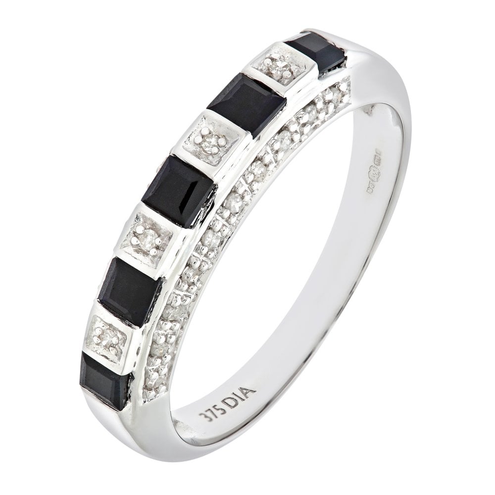 SPARKLD Ladies 9ct White Gold Diamond and Sapphire Eternity Ring